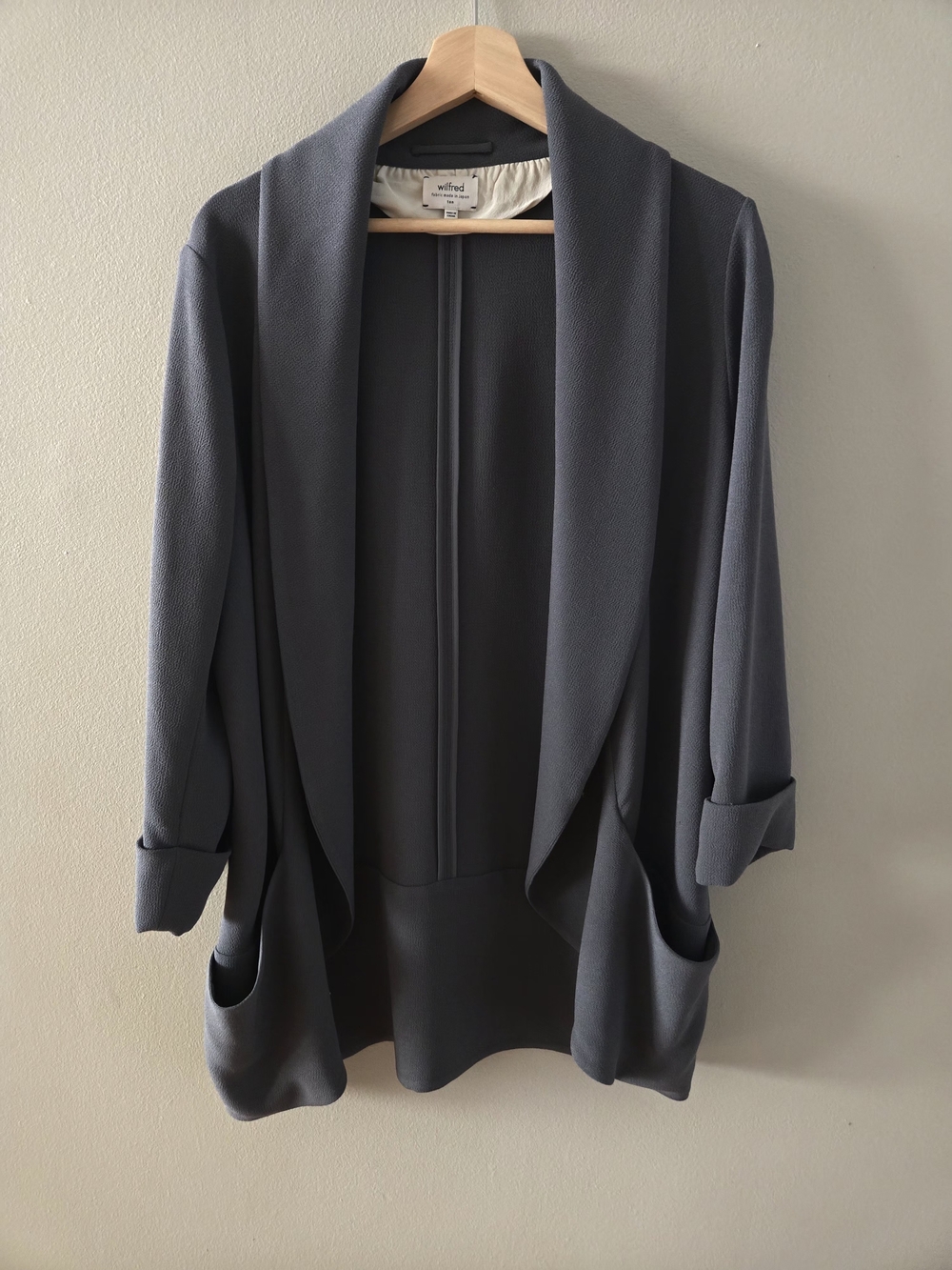 Aritzia Wilfred Chevalier Open-Front Blazer Jacket Gray Open Front